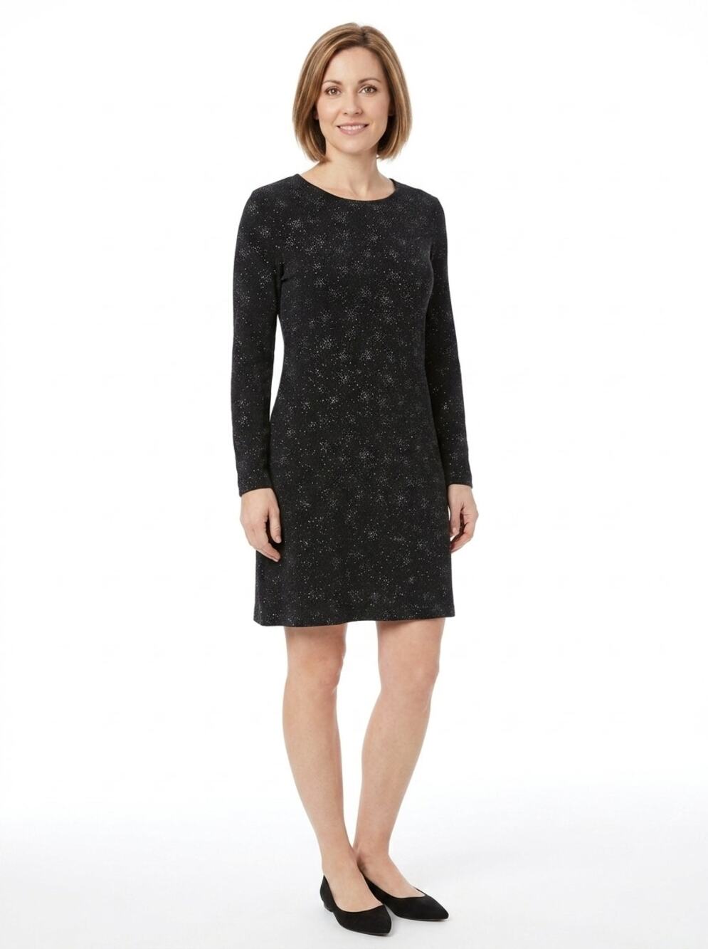 Ronni Nicole Black Floral Glitter Long Sleeve Shift Dress Women Size 4P